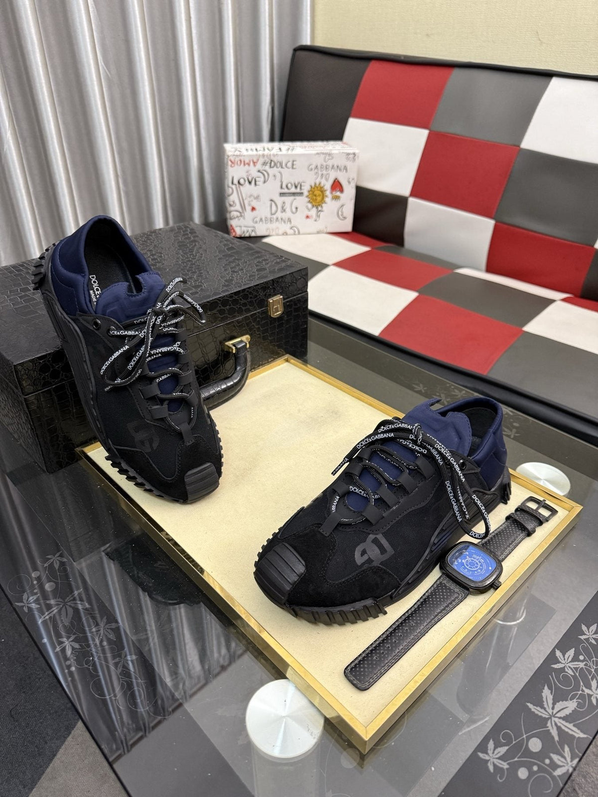Dolce & Gabbana Black and Navy Low-Top Sneakers — side