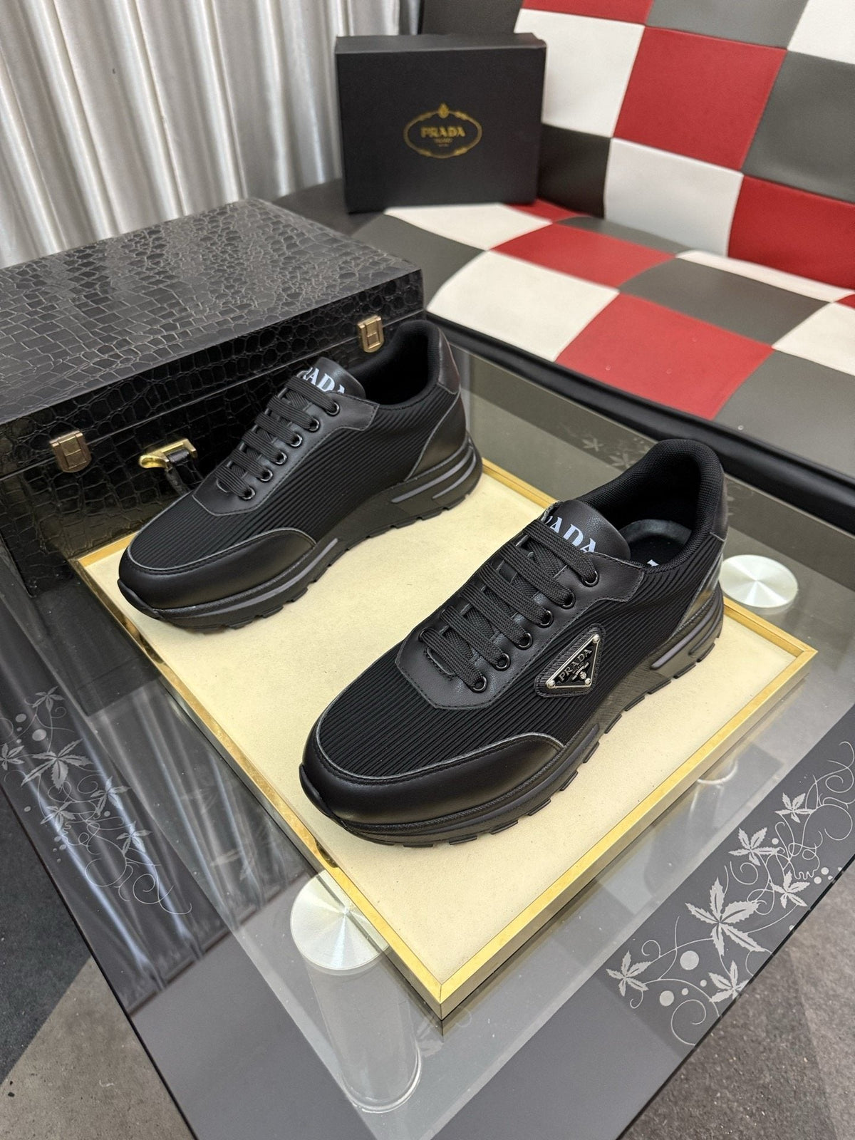 Prada Black Triangle-Detail Sneakers — hero