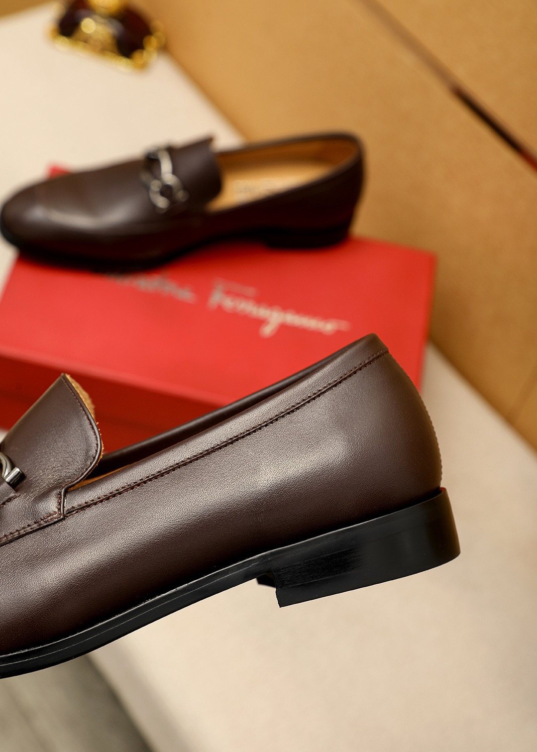 Ferragamo Dark Brown Bit Loafers — detail
