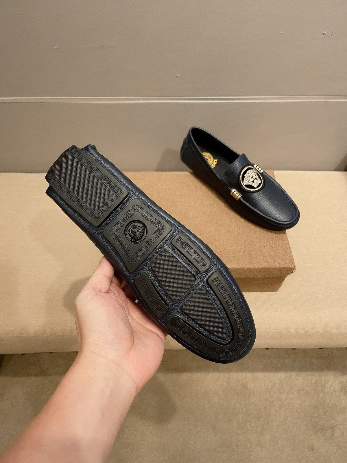 Versace Black Medallion Loafers — back