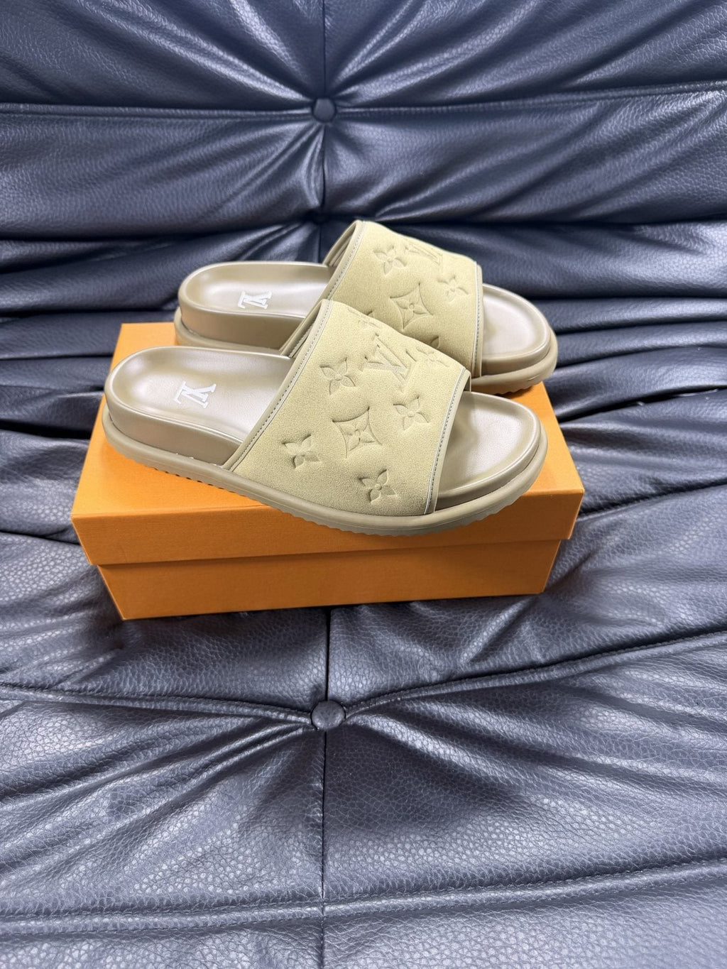 Louis Vuitton Embossed Slide Sandals — front