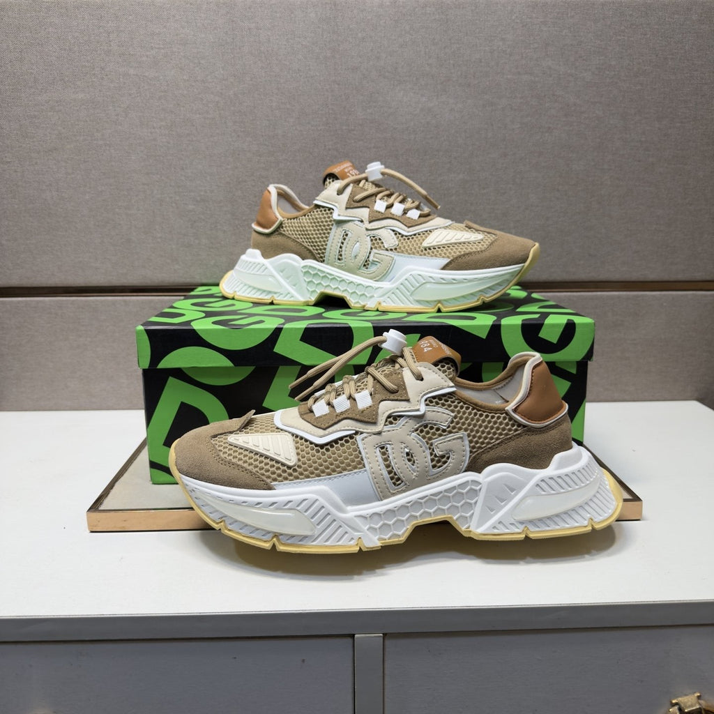 Dolce & Gabbana Taupe Mesh Panel Sneakers — front