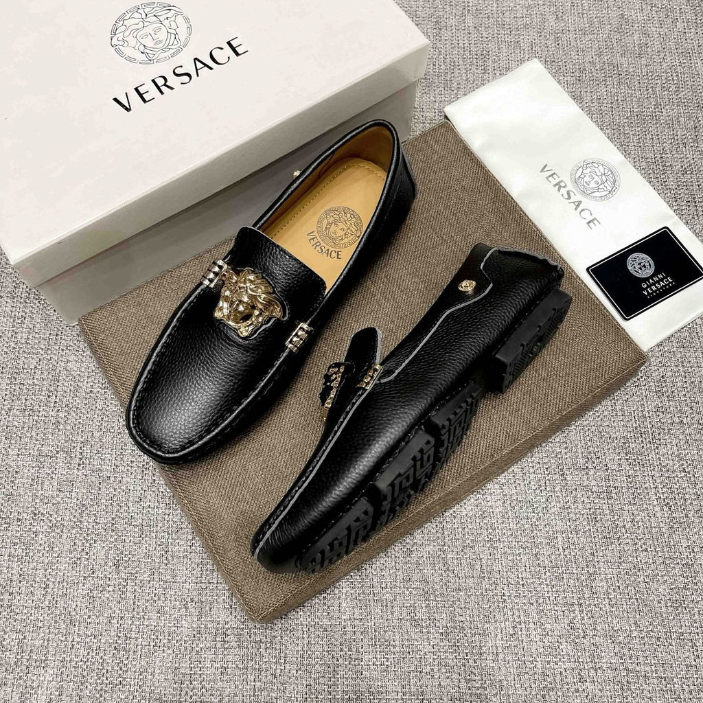 Versace Textured Leather Medusa Loafers — side