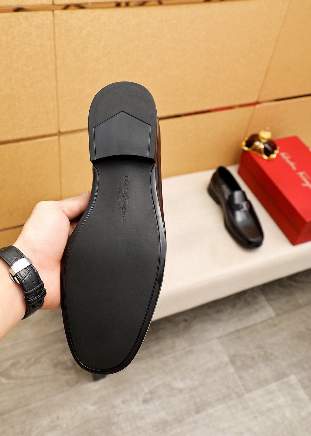Ferragamo Black Buckle Loafers — detail