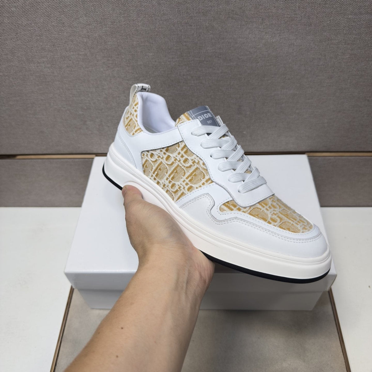 Dior Men's Patterned Panel Low-Top Sneakers — model