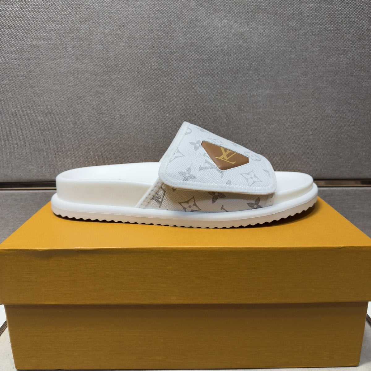 Louis Vuitton Monogram Emblem Slide Sandals — front