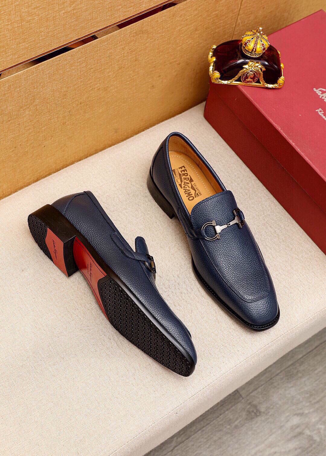 Ferragamo Textured Leather Bit Loafers — side