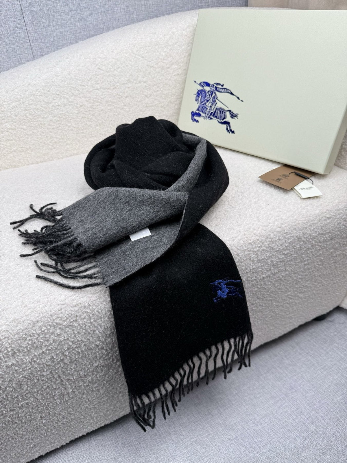 Burberry Embroidered Reversible Fringed Scarf — side