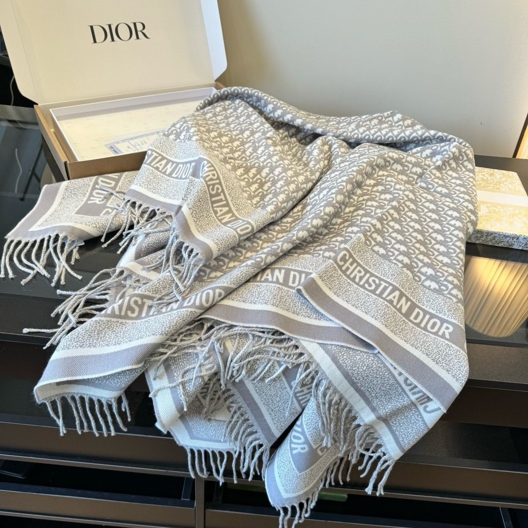 Dior Fringed Patterned Shawl — front