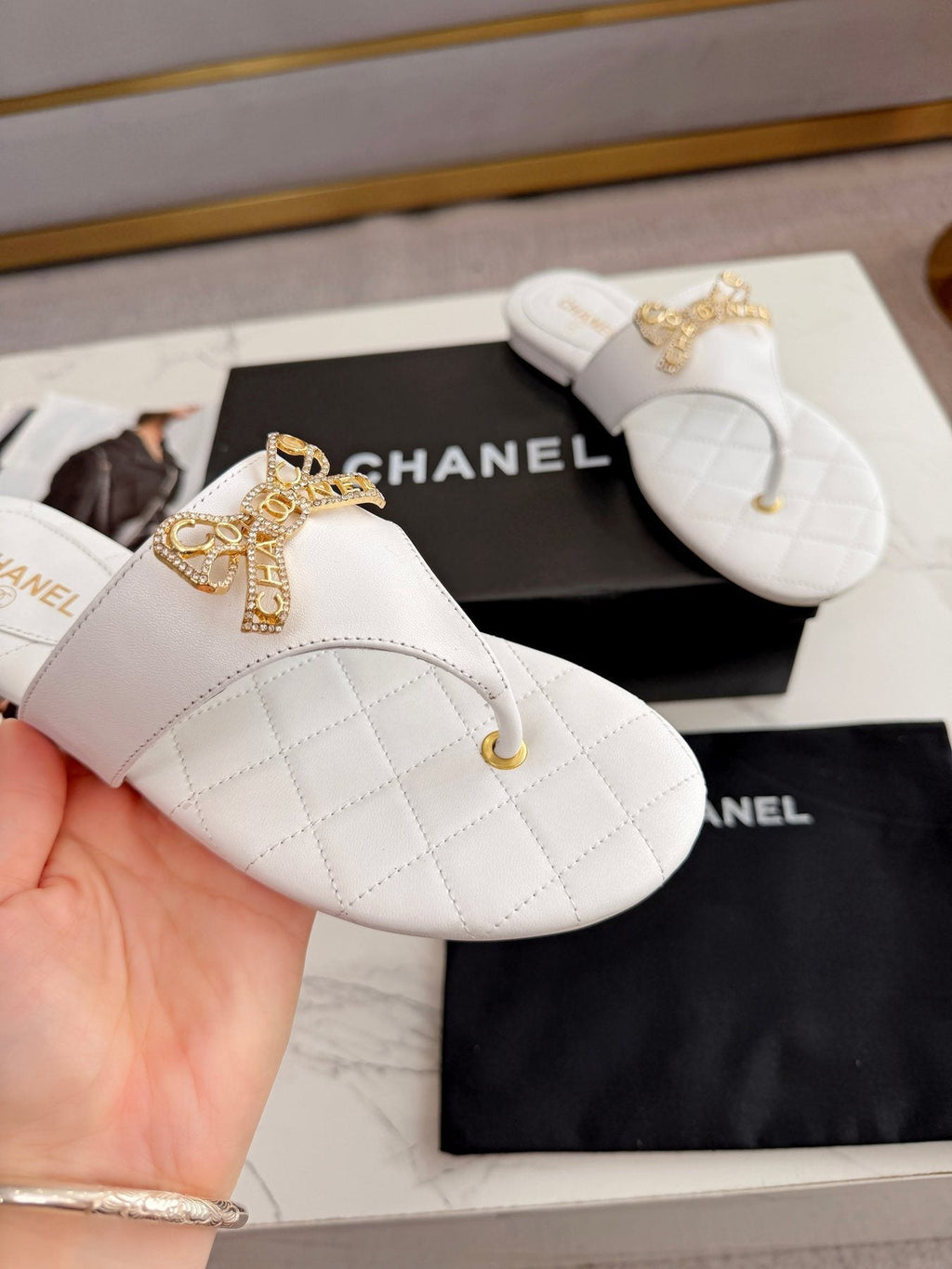 Quilted Bow Sandals — detail