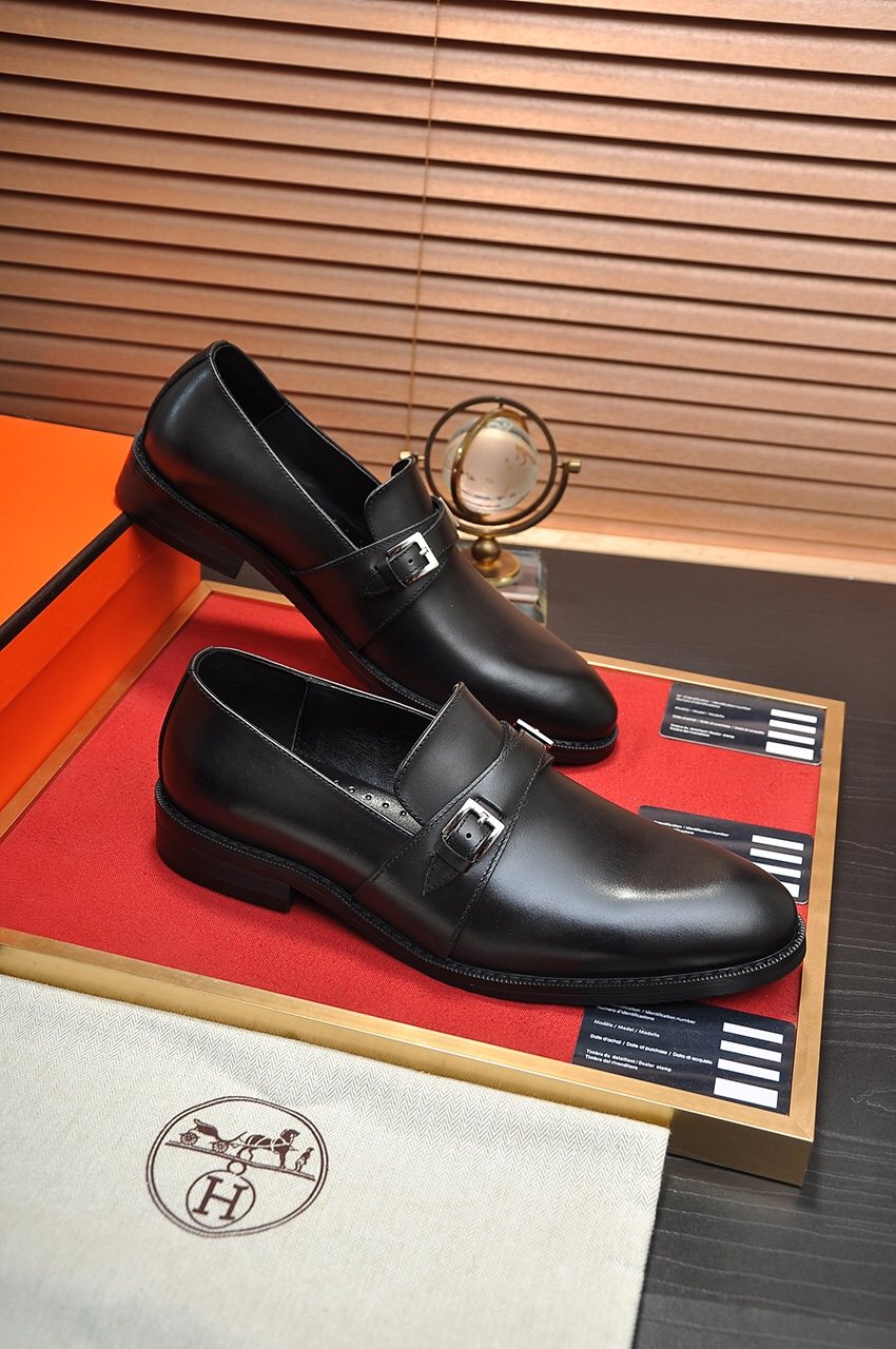 Hermès Black Buckle Loafers — side