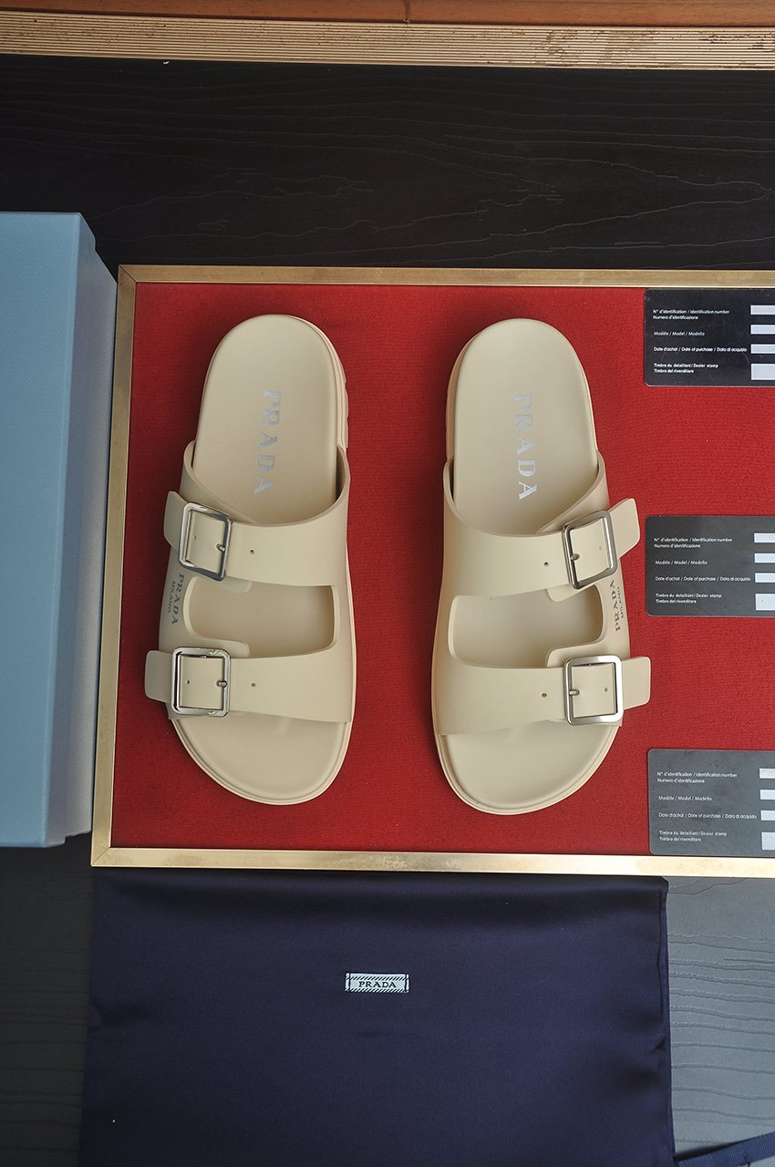 Prada Double-Buckle Slide Sandals — front